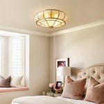 Colonial Glass Drum Flush Mount Ceiling Light in Brass
