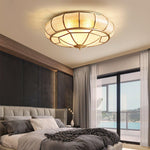 Colonial Glass Drum Flush Mount Ceiling Light in Brass