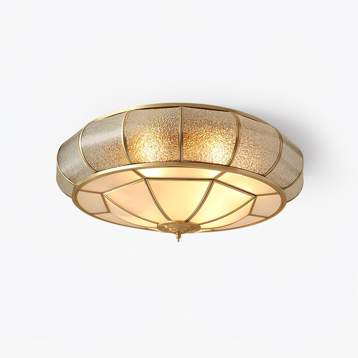 Colonial Glass Drum Flush Mount Ceiling Light in Brass