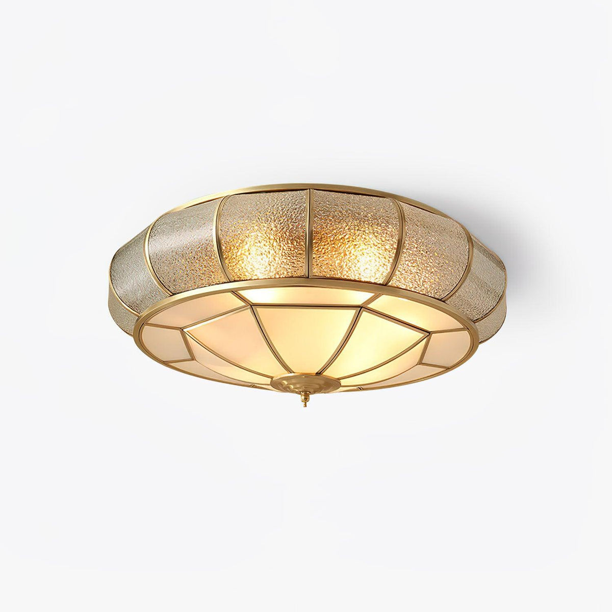 Colonial Glass Drum Flush Mount Ceiling Light in Brass