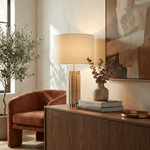 Colonnade Travertine Table Lamp with Brass Accents