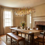 Linear Brass Branch Chandelier with Multicolor Crystal Raindrops