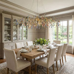 Linear Brass Branch Chandelier with Multicolor Crystal Raindrops