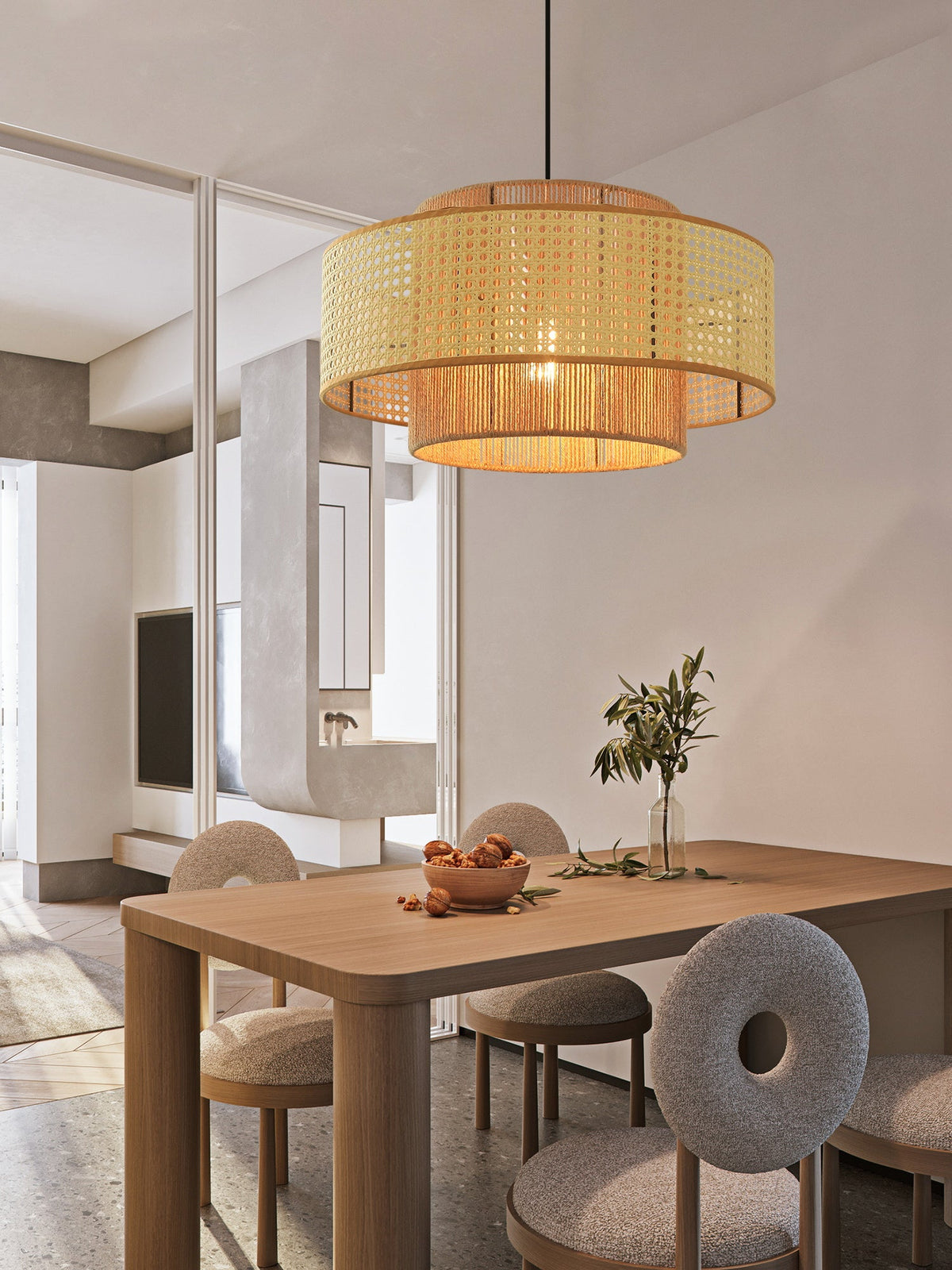 Handwoven Rattan Concentric Pendant Light for Modern Interiors
