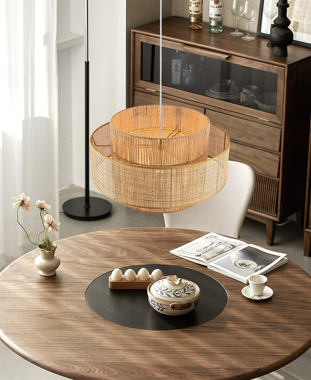 Handwoven Rattan Concentric Pendant Light for Modern Interiors