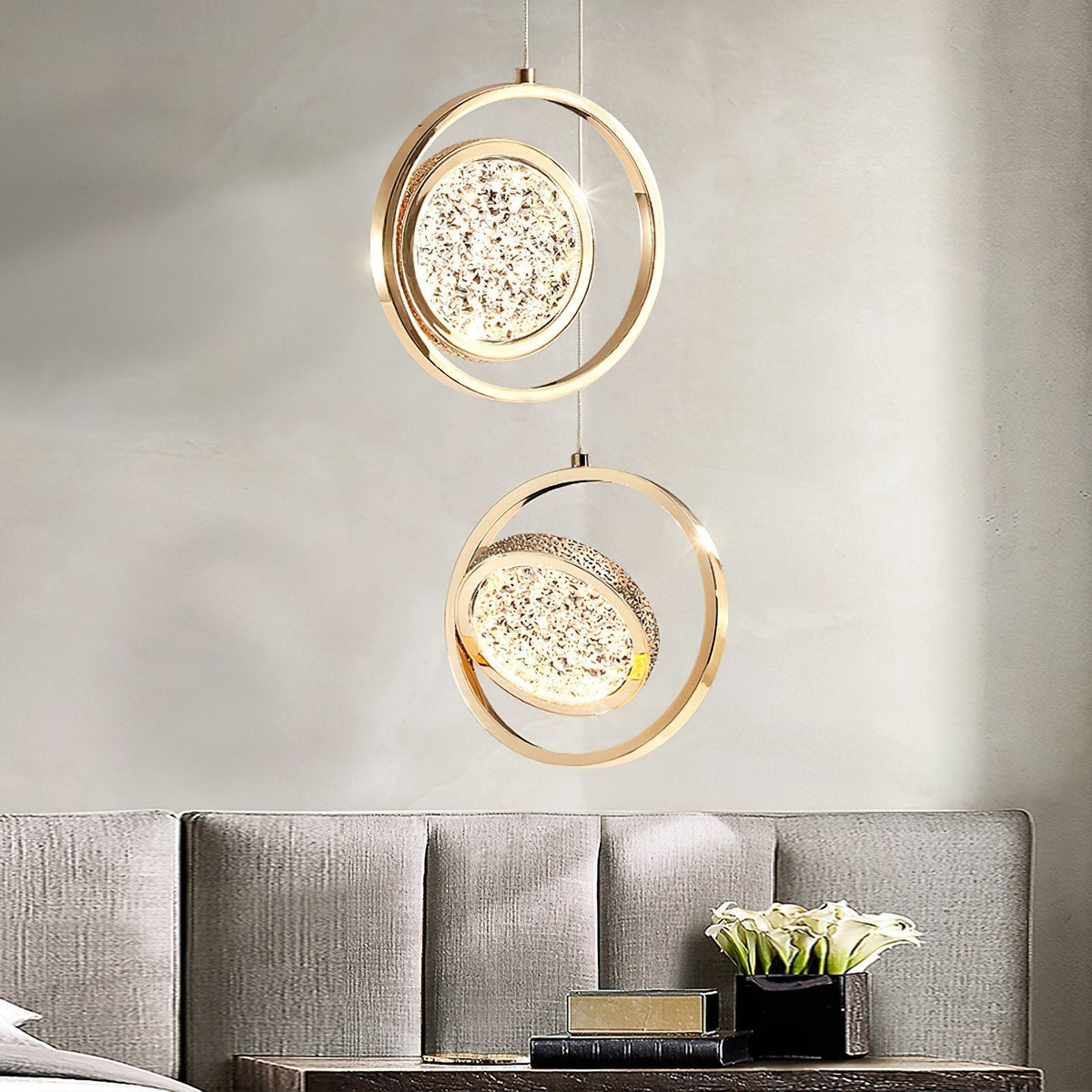 Concentric Ring Crystal Pendant Light