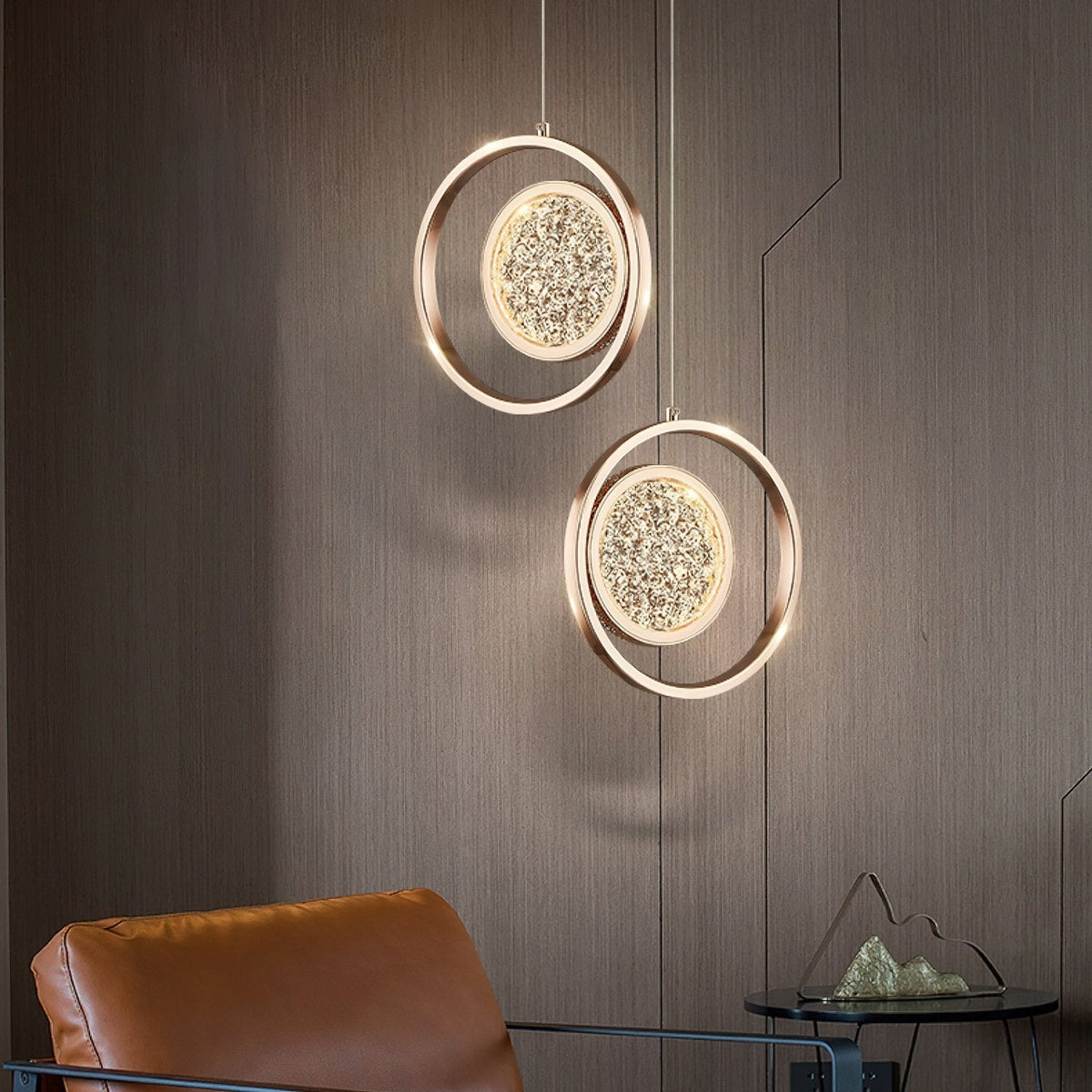 Concentric Ring Crystal Pendant Light