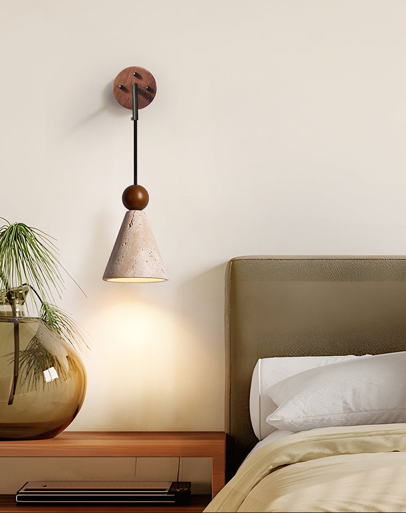 Cone Wood Bead Wall Sconce in Yellow Travertine