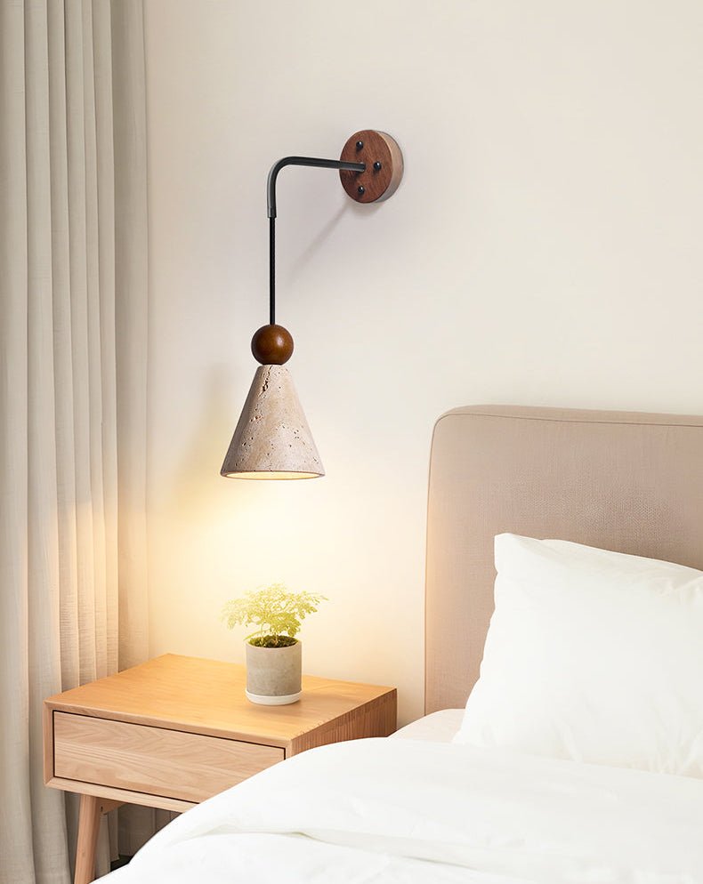 Cone Wood Bead Wall Sconce in Yellow Travertine
