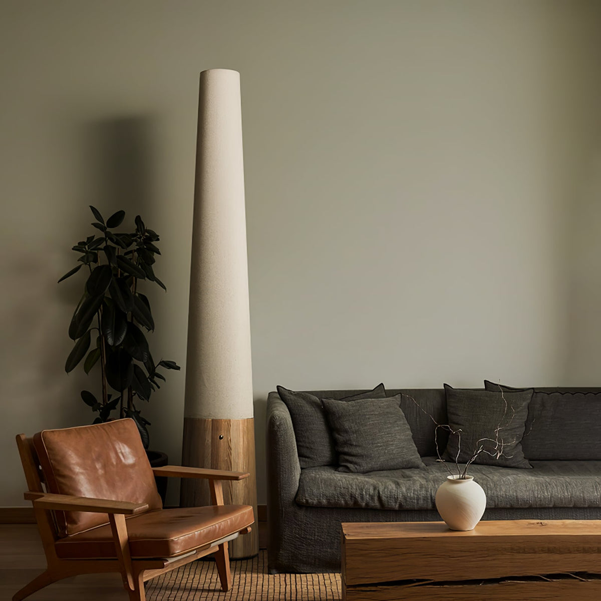 Cone Wooden Floor Lamp – Modern LED Floor Light for Living Room & Bedroom