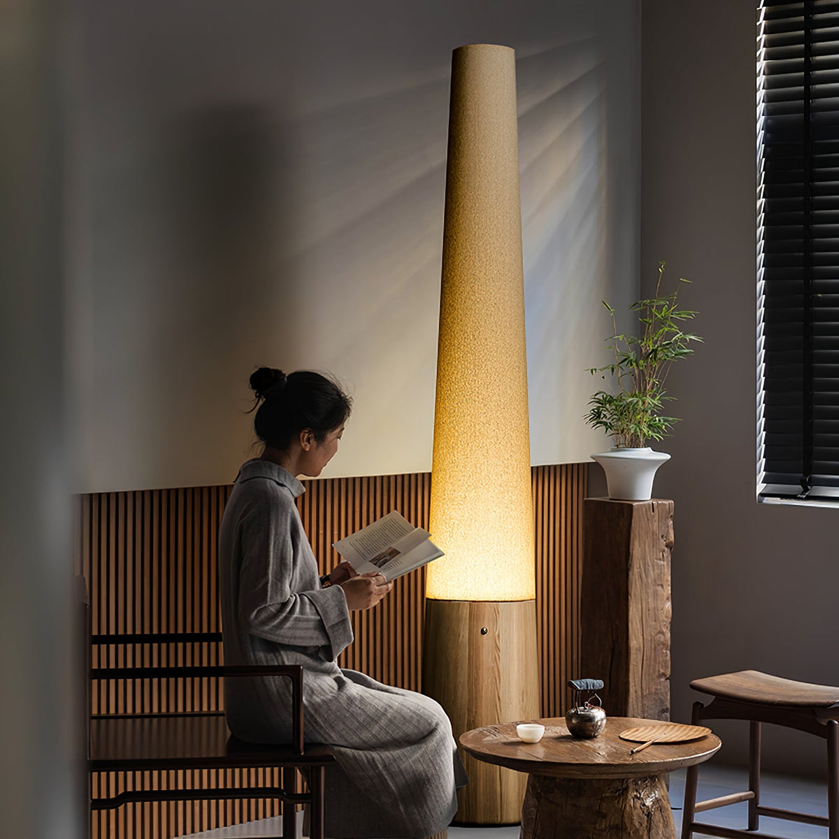 Cone Wooden Floor Lamp – Modern LED Floor Light for Living Room & Bedroom