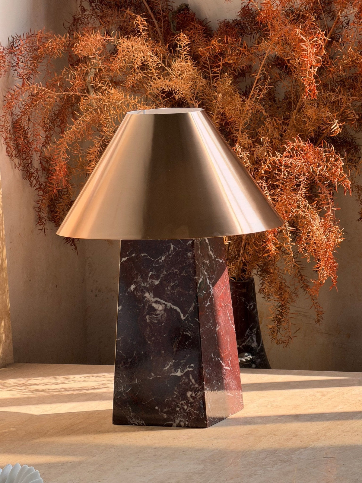 Conic Marble Table Lamp with Brass Shade for Modern Interiors