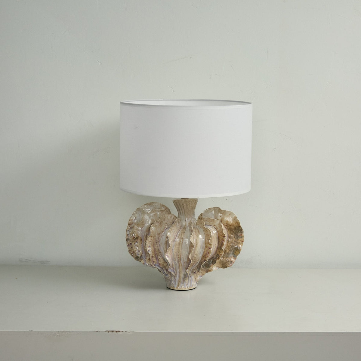 Coral Ceramic Table Lamp with Natural Fabric Shade
