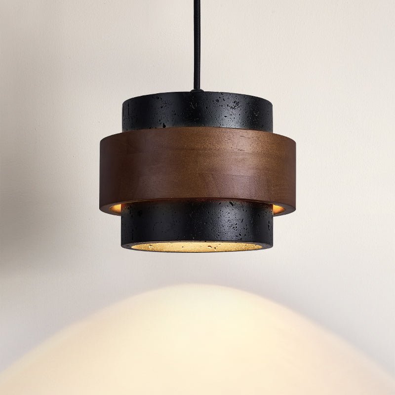 Cosma Ring Pendant Light in Black Travertine and Walnut