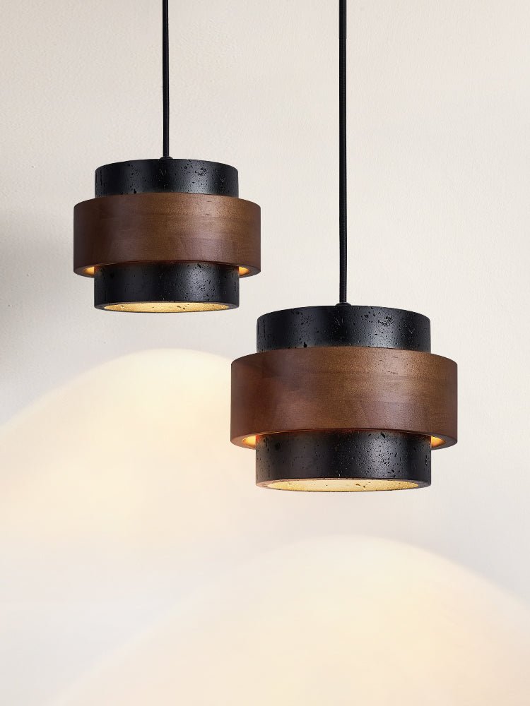 Cosma Ring Pendant Light in Black Travertine and Walnut