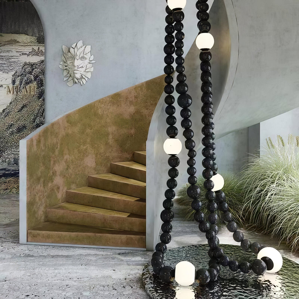 Cosmic Beads Chandelier – Modern LED Pendant Light with Matte Black Spheres