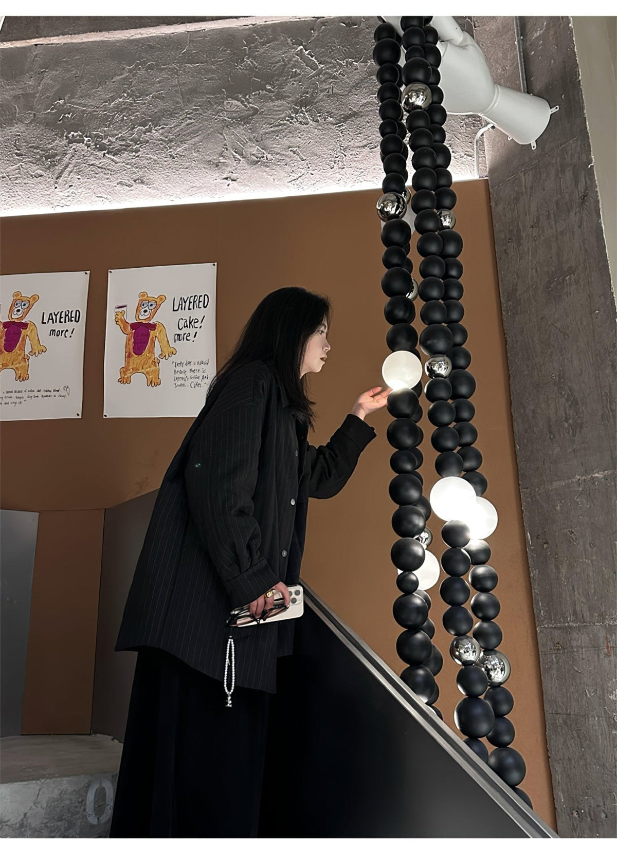 Cosmic Beads Chandelier – Modern LED Pendant Light with Matte Black Spheres