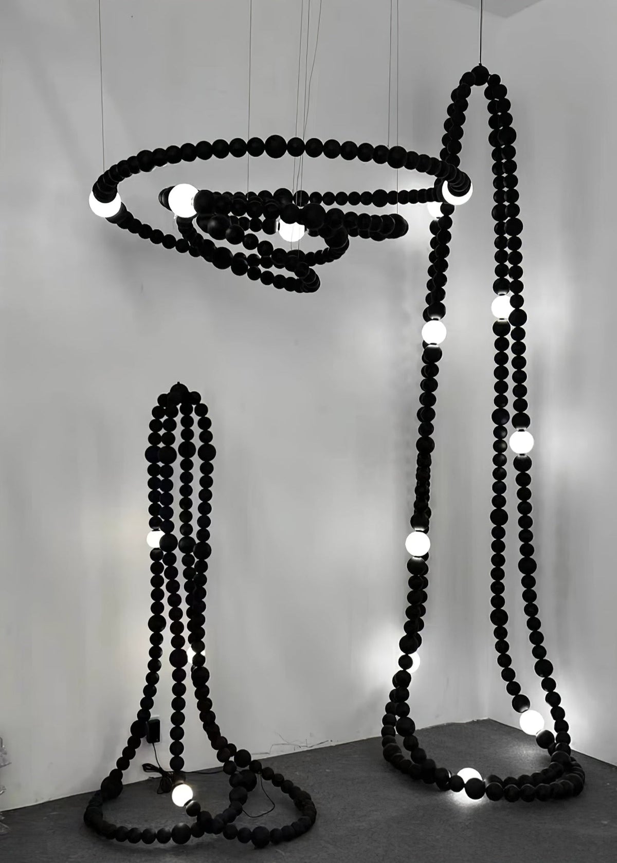 Cosmic Beads Chandelier – Modern LED Pendant Light with Matte Black Spheres