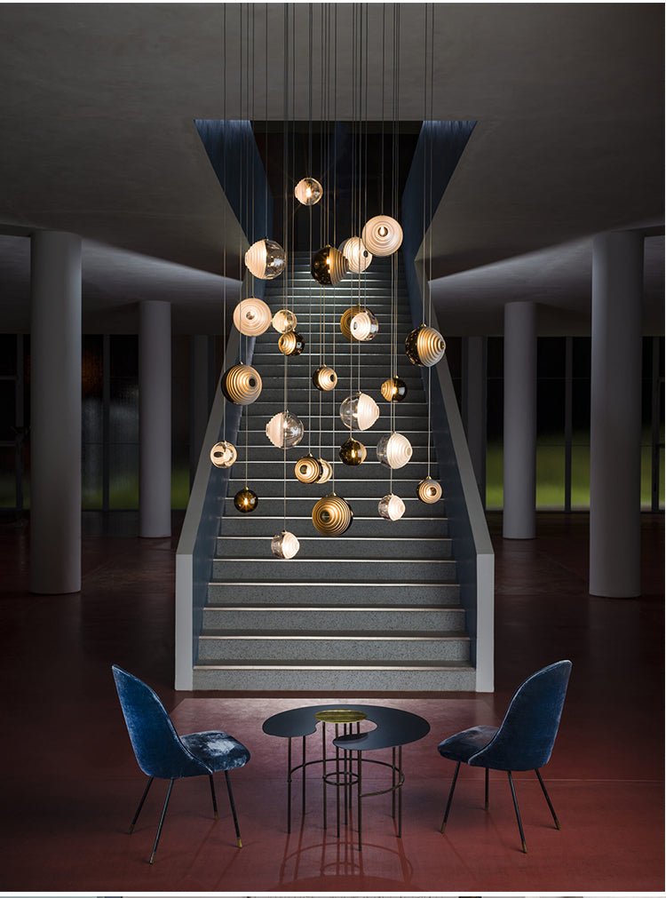 Cosmic Sphere Cascade Chandelier – Modern Glass Pendant Light for Dining Room and Living Room