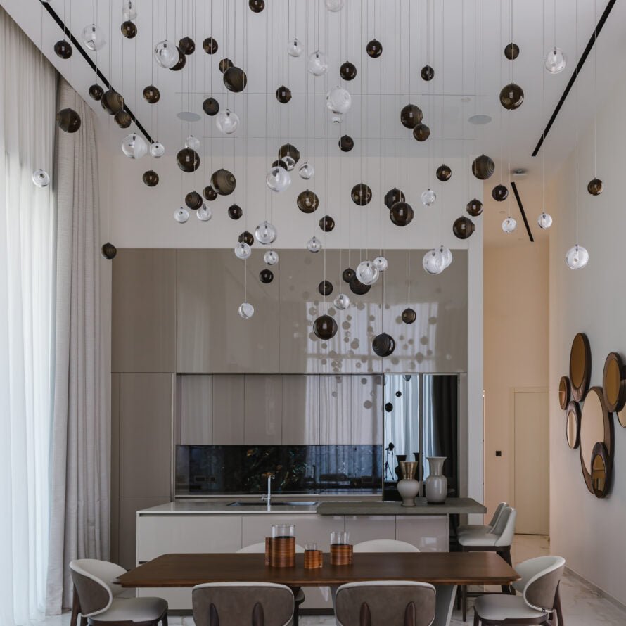 Cosmic Sphere Cascade Chandelier – Modern Glass Pendant Light for Dining Room and Living Room