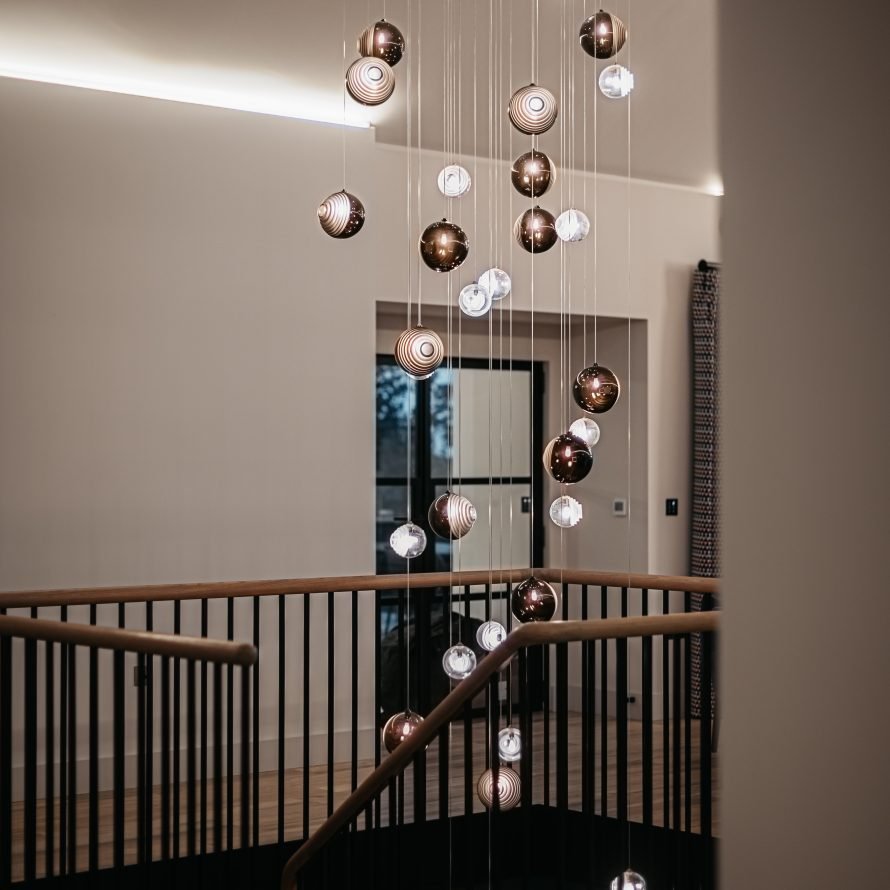 Cosmic Sphere Cascade Chandelier – Modern Glass Pendant Light for Dining Room and Living Room