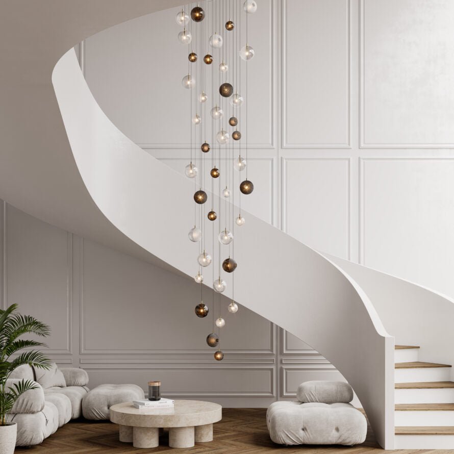 Cosmic Sphere Cascade Chandelier – Modern Glass Pendant Light for Dining Room and Living Room