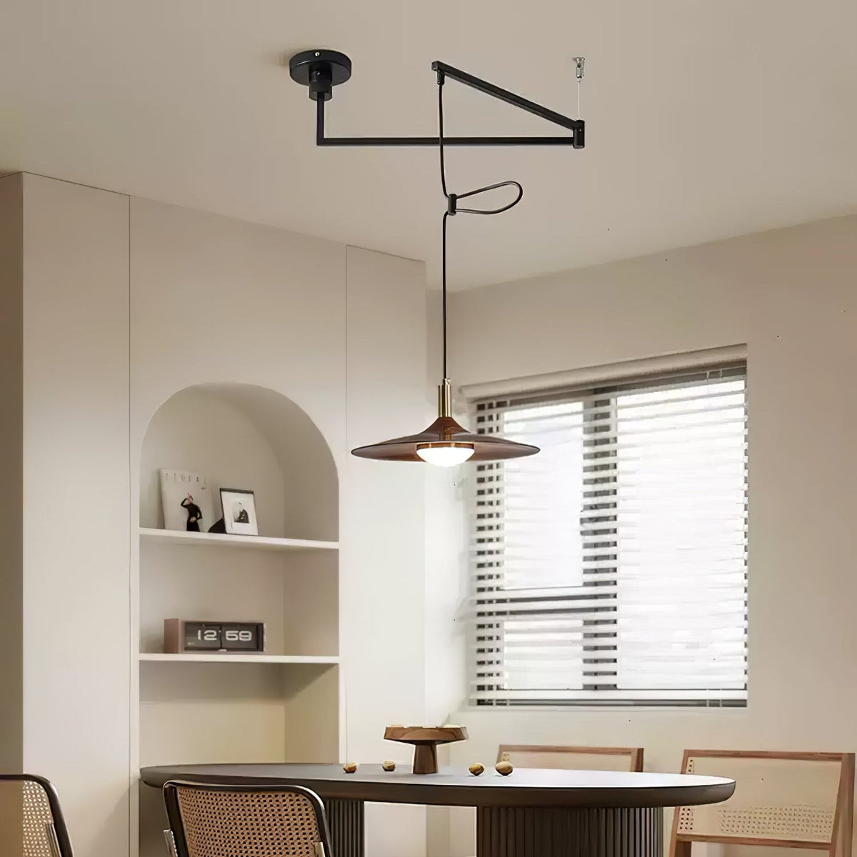 Crane Swing Arm Pendant Light – Modern LED Pendant Lamp with Brass Accents