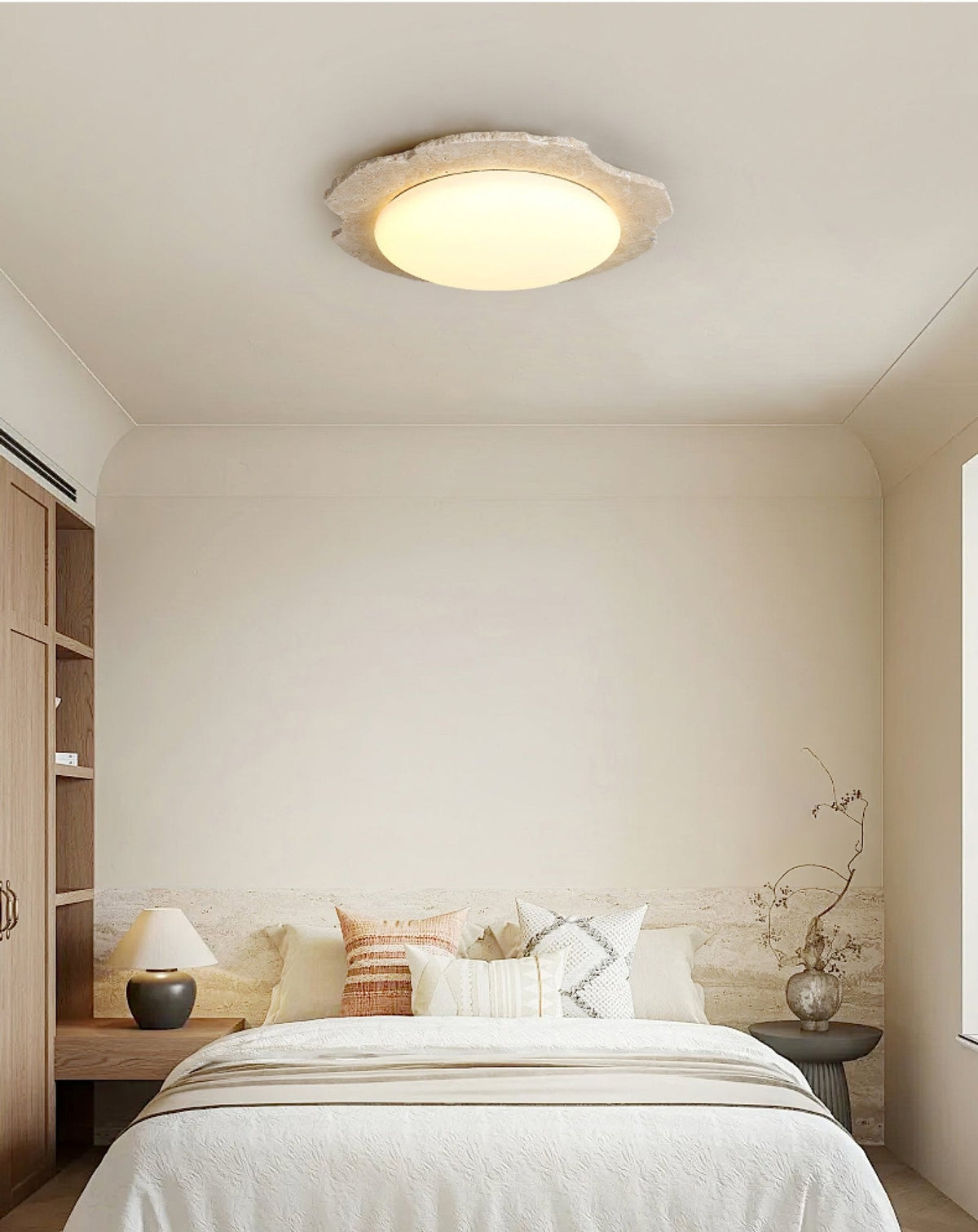 Crater Halo Travertine LED Flush Mount Ceiling Light