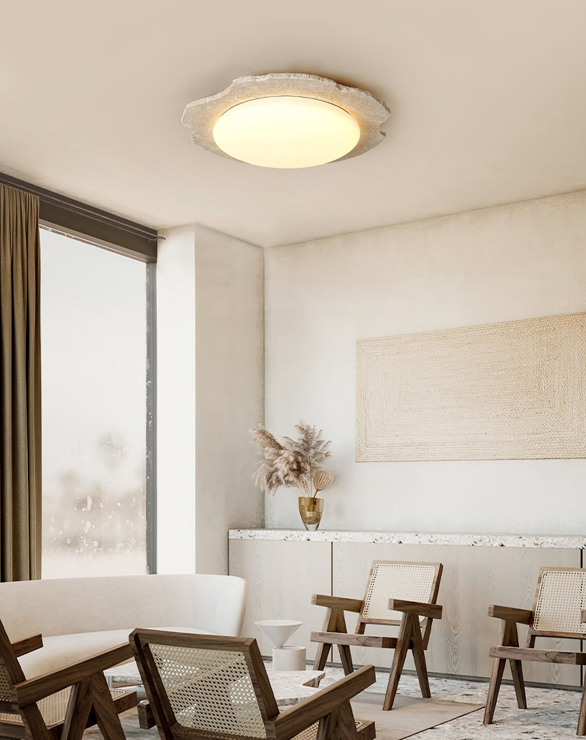 Crater Halo Travertine LED Flush Mount Ceiling Light