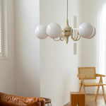 Cream Glass Ball Chandelier Modern Globe Pendant Light for Dining Room