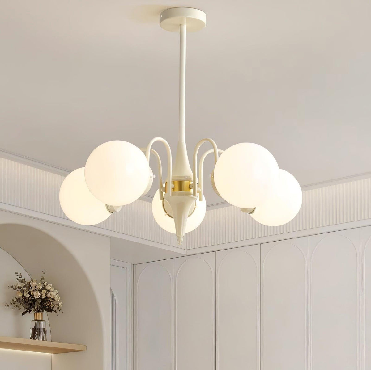 Cream Glass Ball Chandelier Modern Globe Pendant Light for Dining Room
