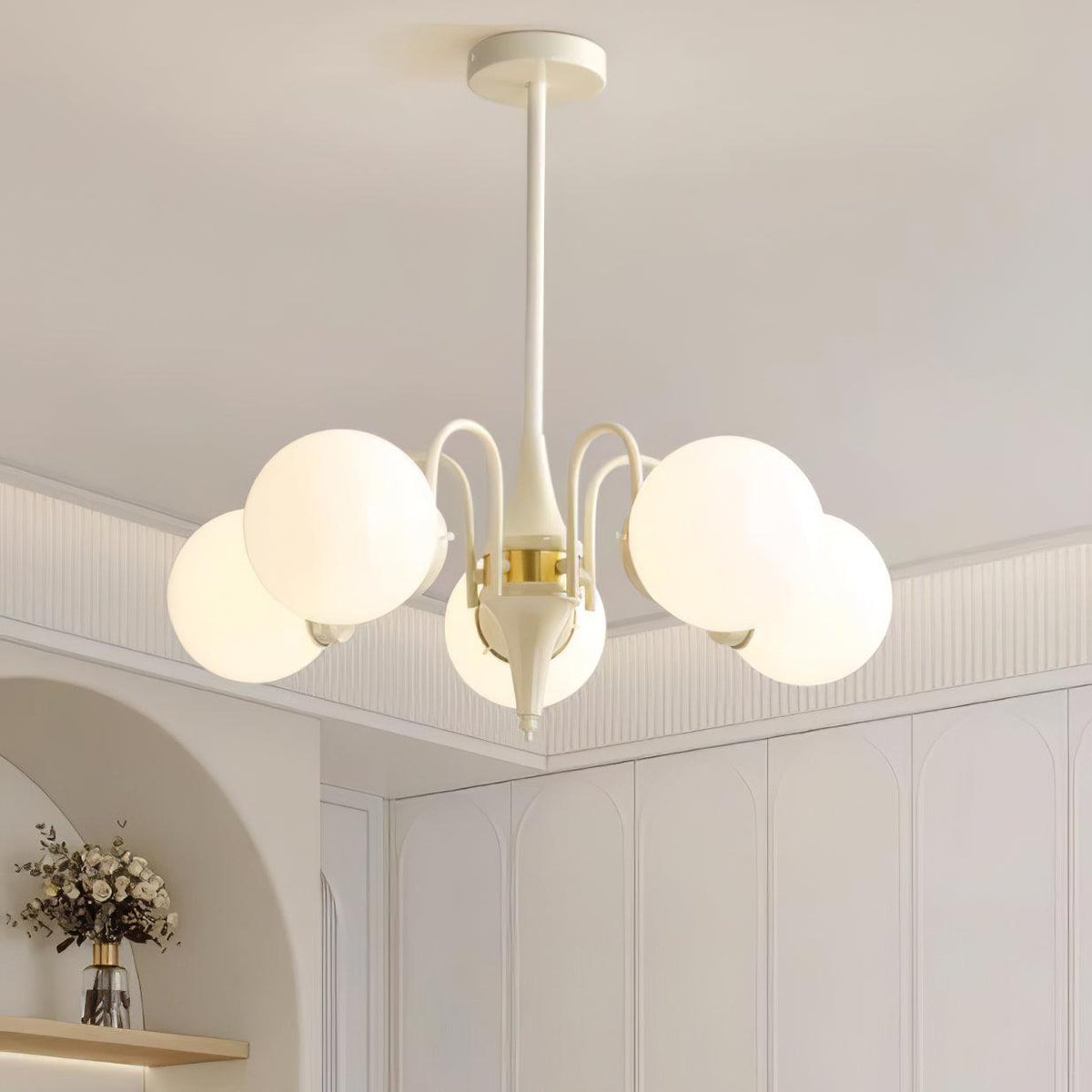 Cream Glass Ball Chandelier Modern Globe Pendant Light for Dining Room