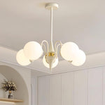 Cream Glass Ball Chandelier Modern Globe Pendant Light for Dining Room