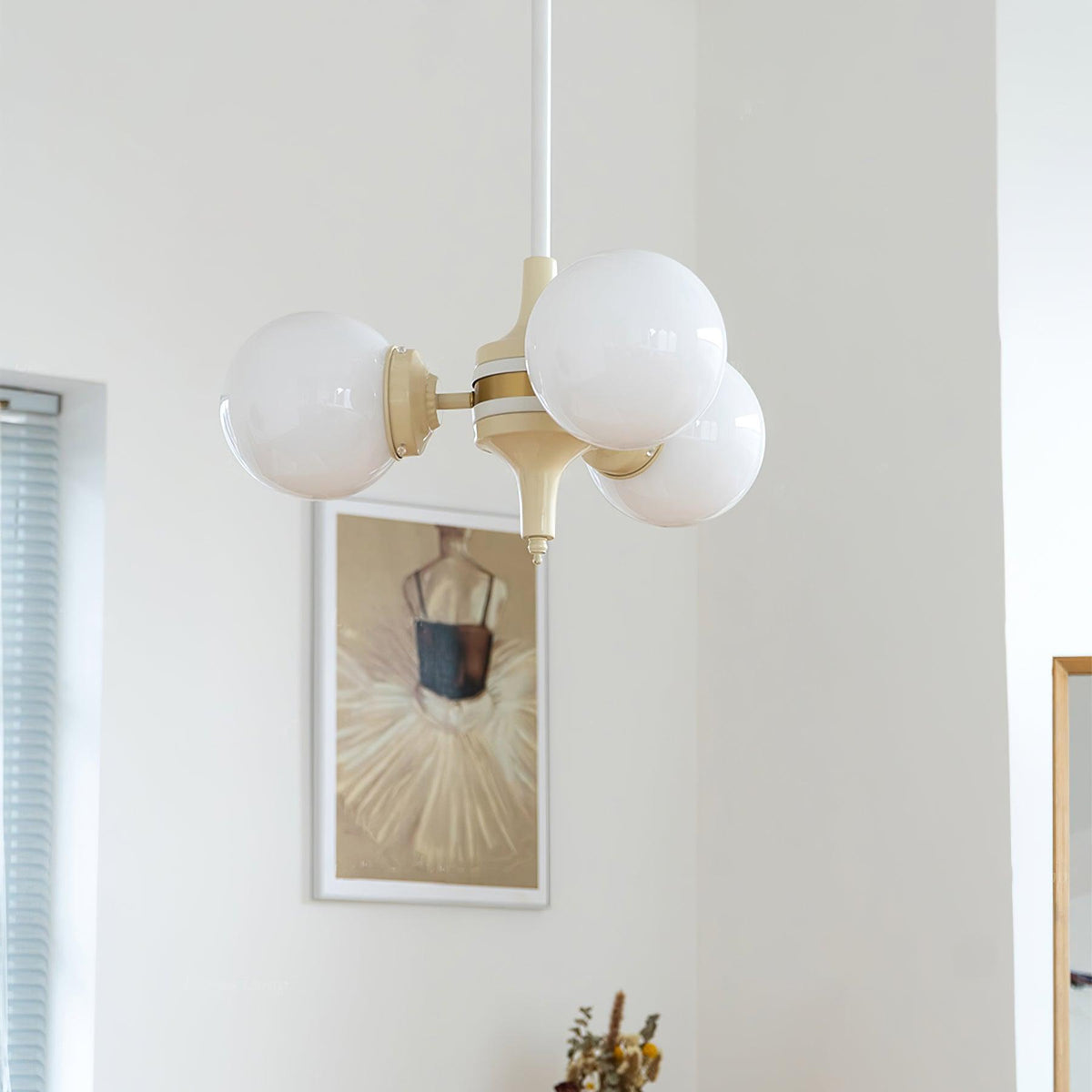Cream Glass Ball Chandelier Modern Globe Pendant Light for Dining Room