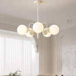 Cream Glass Ball Chandelier Modern Globe Pendant Light for Dining Room