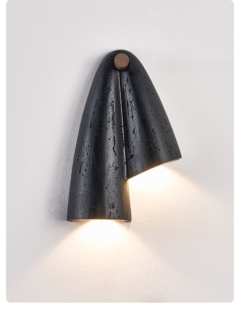 Creska Sculptural Wall Sconce in Black Travertine and Walnut