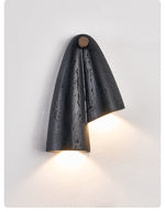 Creska Sculptural Wall Sconce in Black Travertine and Walnut
