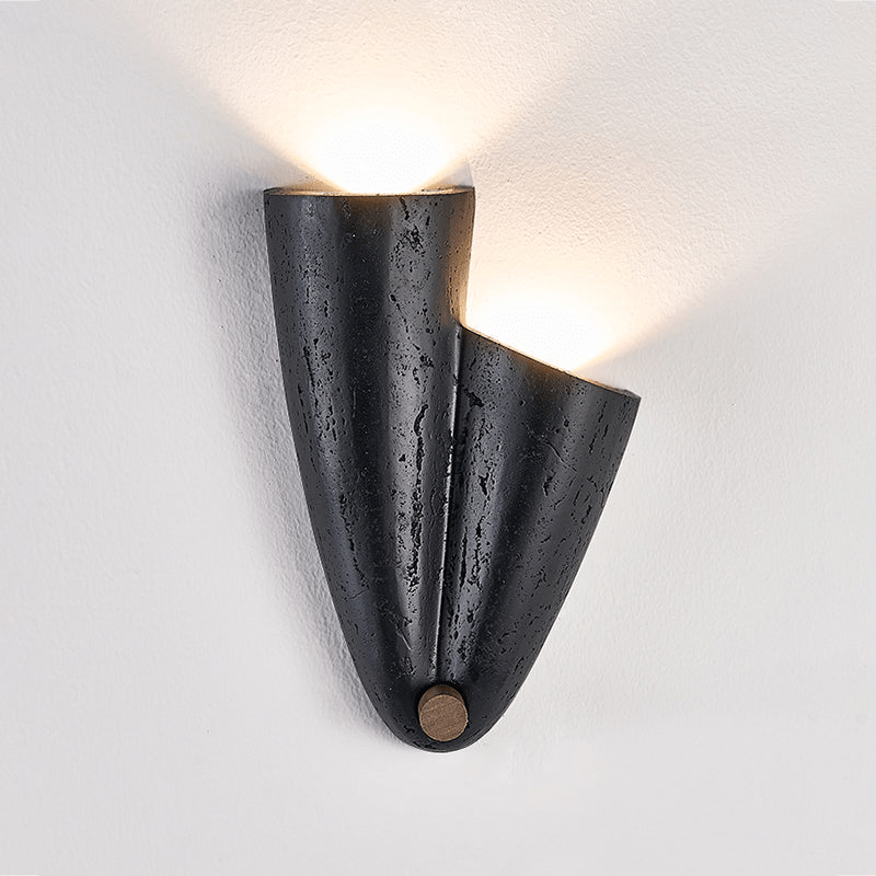 Creska Sculptural Wall Sconce in Black Travertine and Walnut