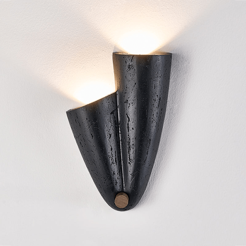 Creska Sculptural Wall Sconce in Black Travertine and Walnut