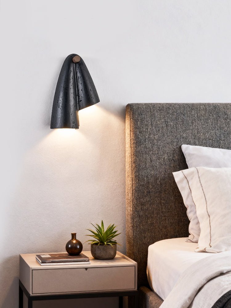 Creska Sculptural Wall Sconce in Black Travertine and Walnut