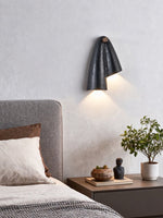 Creska Sculptural Wall Sconce in Black Travertine and Walnut