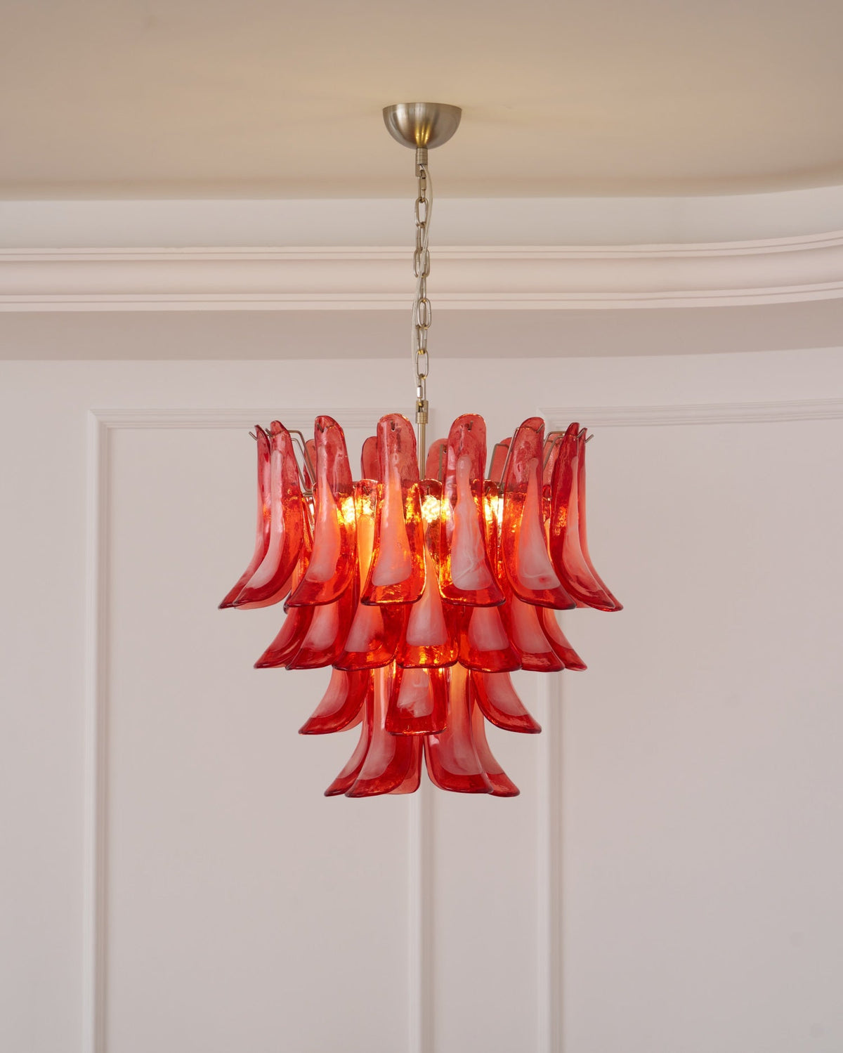 Crimson Glass Petals Chandelier – Murano Style Modern Chandelier for Dining Room and Living Room