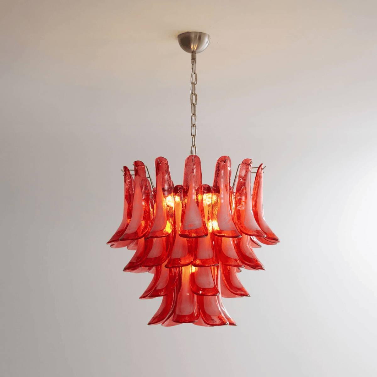 Crimson Glass Petals Chandelier – Murano Style Modern Chandelier for Dining Room and Living Room