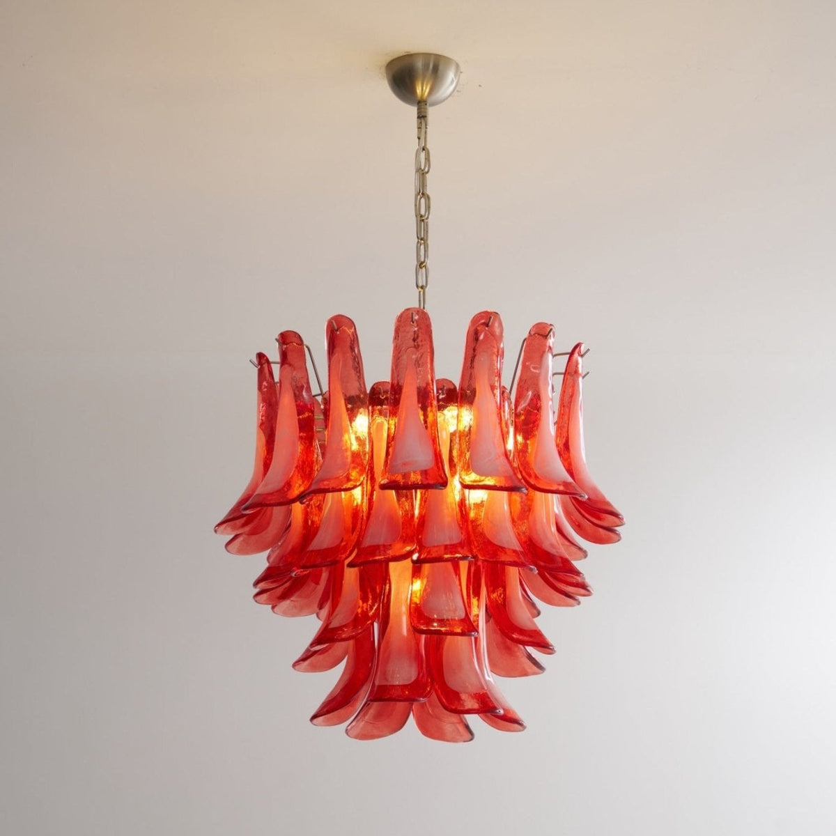 Crimson Glass Petals Chandelier – Murano Style Modern Chandelier for Dining Room and Living Room
