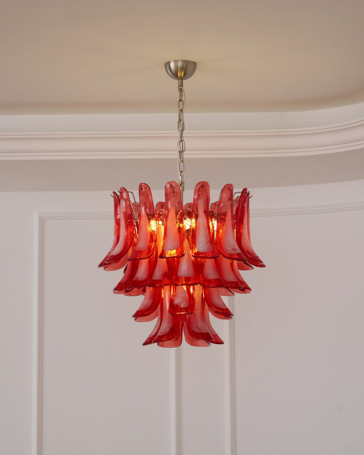 Crimson Glass Petals Chandelier – Murano Style Modern Chandelier for Dining Room and Living Room
