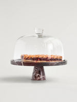 Crimson Marquina Marble Pedestal Tray – Sculptural Tabletop Decor