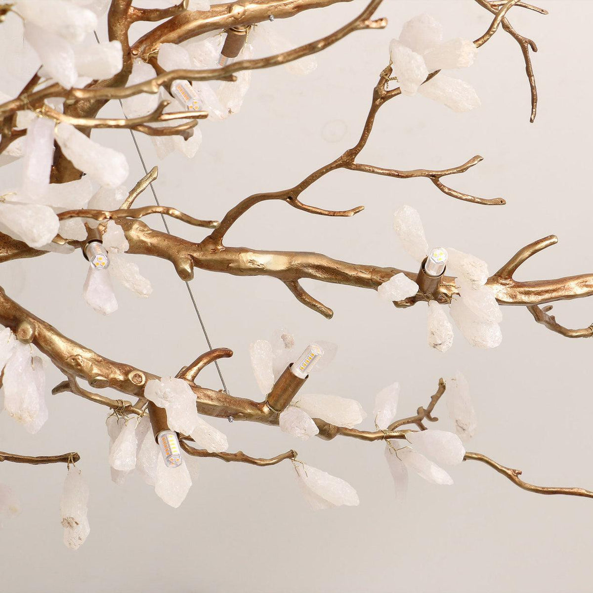 Crushed Stone Chandelier in Natural White with Brass Accents