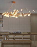 Crushed Stone Chandelier in Natural White with Brass Accents