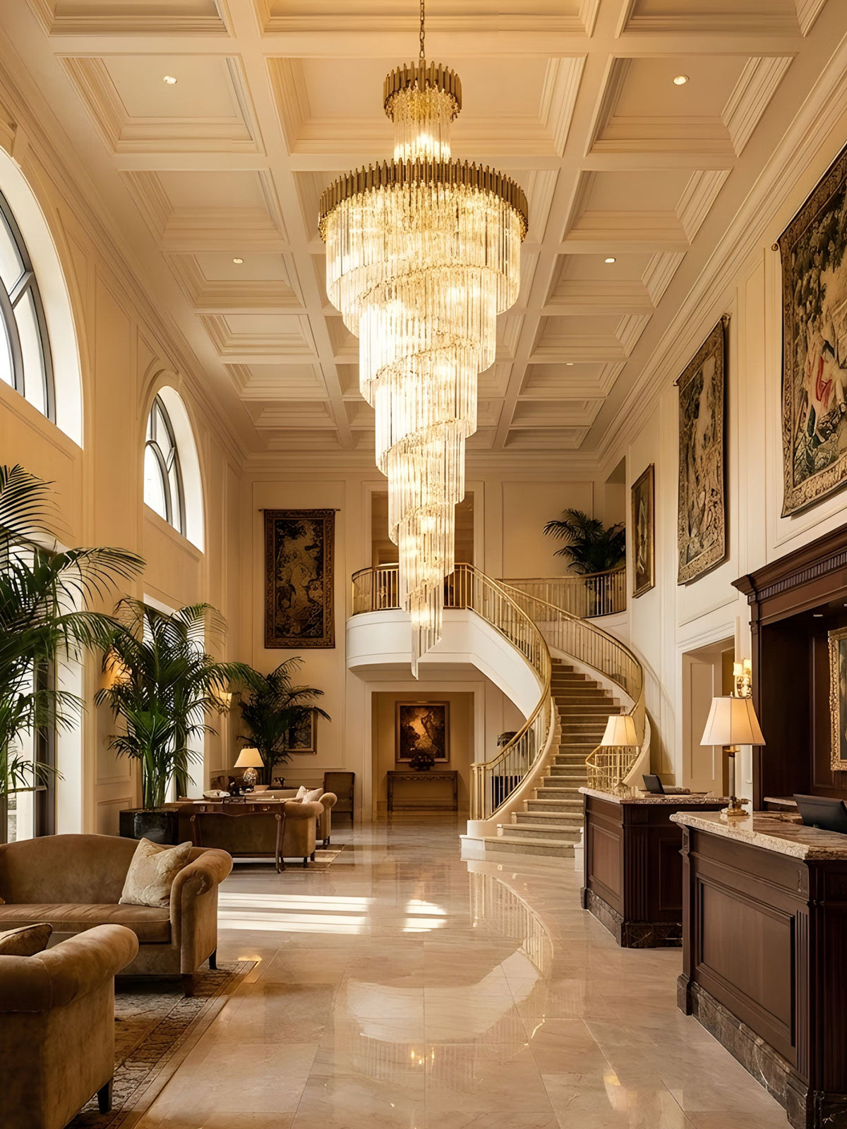 Crystal Spiral Chandelier – Modern Gold Crystal Statement Light for Grand Interiors