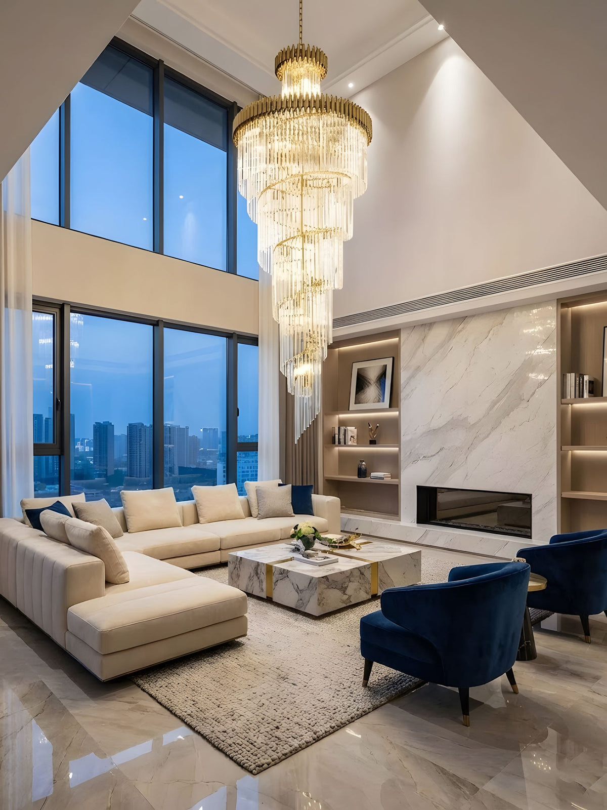 Crystal Spiral Chandelier – Modern Gold Crystal Statement Light for Grand Interiors